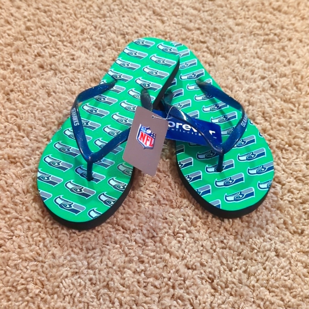 NFL Seahawks Flip Flops, Size 8'